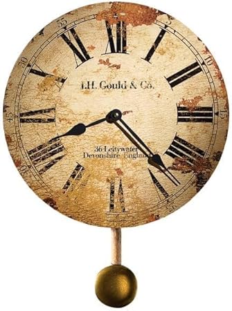 Howard Miller Dayton Wall Clock II 549-661 – Aged Finish Metal Frame, Antique Dial, Vintage Home Décor, Antique Brass Finished Pendulum, Quartz Movement