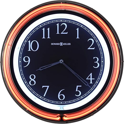 Howard Miller Dimondale Neon Wall Clock II 549-577 – Metal Timepiece, Polished Chrome Finish, Included UL Listed Adapter, Colored Neon Rings, Modern Home Décor, Quartz Movement