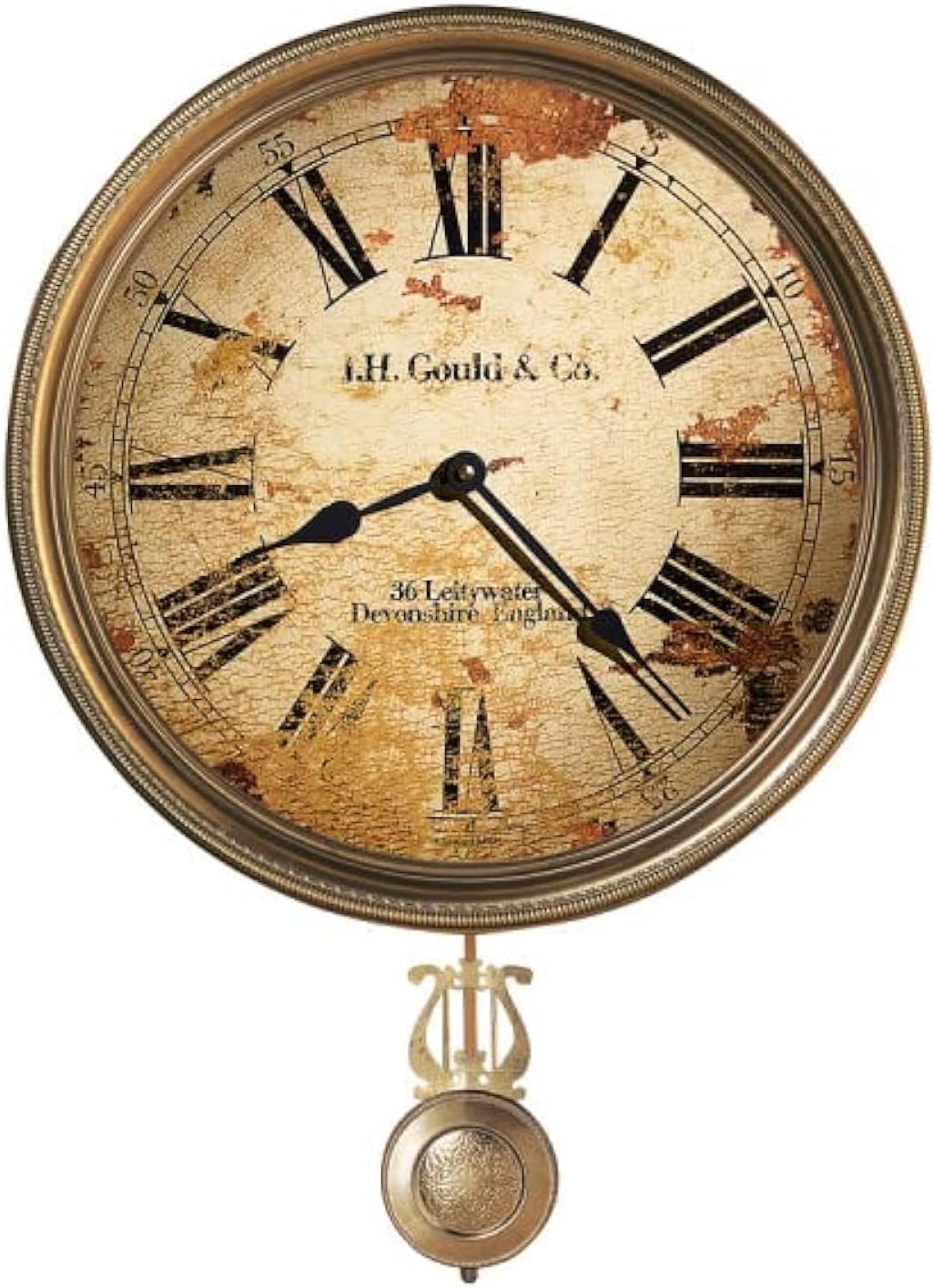 Howard Miller Donnelly Wall Clock II 549-665 – 15-Inch Antique Brass Pendulum with Auto Daylight Savings Time and Quartz Movement