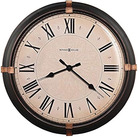 Howard Miller Greenbush Wall Clock II 549-534 – Vintage Metal Clock with Dark Rubbed Bronze Finish, Aged Bronze Accents at (3,6,9,12 Positions), Quartz Movement