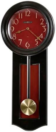 Howard Miller Hawes Wall Clock II 549-494 – Worn Black Finish, Antique Red Inset and Dial Panel, Antique Home Decor, Brass Finished Pendulum, Quartz Movement