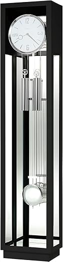 Howard Miller Houston Floor Clock II 549-073 – Modern Gloss Black, Grandfather Vertical Decor with Illuminated Case & Quartz, Triple-Chime Movement