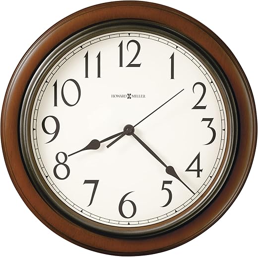 Howard Miller Kalvin Wall Clock 625-418 Medium Brown Cherry Finished Case, Charcoal Gray Accents, Modern Home Decor, Classic Round Design, Quartz Movement