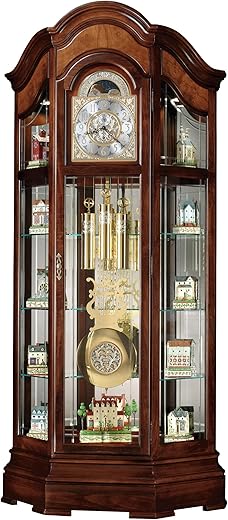 Howard Miller Liskov Floor Clock II, Windsor Cherry Curio Cabinet, Triple Chimes & Pendulum Volume Control Storage Cabinets, Led Illuminated Shelves Best for Home Decor, Office & Farmhouse