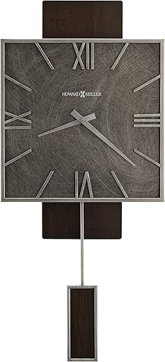 Howard Miller Maclane Wall Clock 625-758 - Satin Espresso Finish, Aged Silver Metal Frame, Square Dial