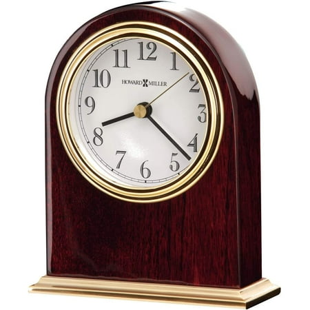 Howard Miller Monroe Table Clock 645-446 – Modern Home Decor, Arch Shaped Clock, High-Gloss Rosewood Hall Finish with Brass Finished Metal Base, Quartz Movement