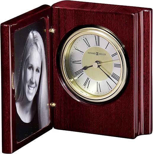 Howard Miller Portrait Book Table Clock 645-497 – Rosewood Picture Frame & Timepiece with Quartz Movement