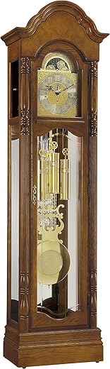 Howard Miller Ridgeway Freedman Floor Clock II, 91.25 Inches Analog Display Treasure Oak Finish, Lyre Pendulum Cable-Driven Triple-Chime Movement, Modern Grandfather Clock for Bedroom & Living Room