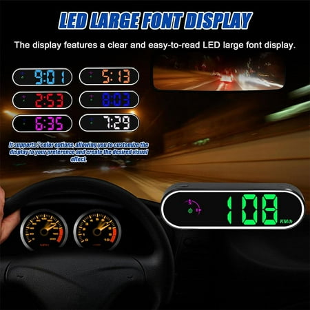 HPDL Car Headup Display GPS Digital Speedometer w Colorful LED Display Clock