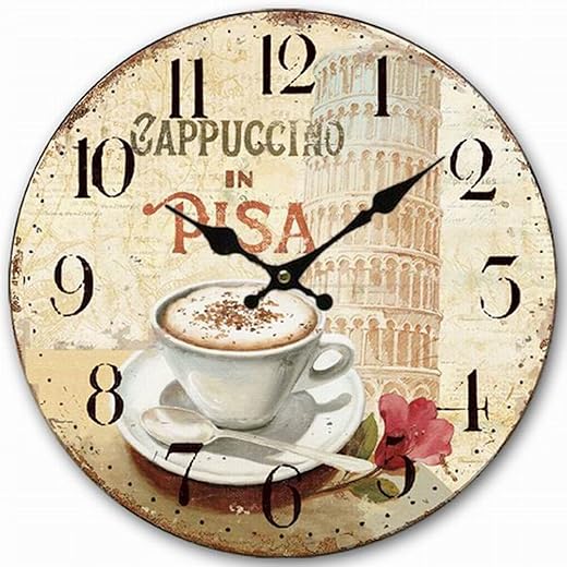 HQF Italian Style Wall Clock, Eruner 12 Stylish Office Wall Clock Classy Kitchen Clock Wooden Mottled Effect Living Room Lounge Silent Clock Hallway Timepiece Watch