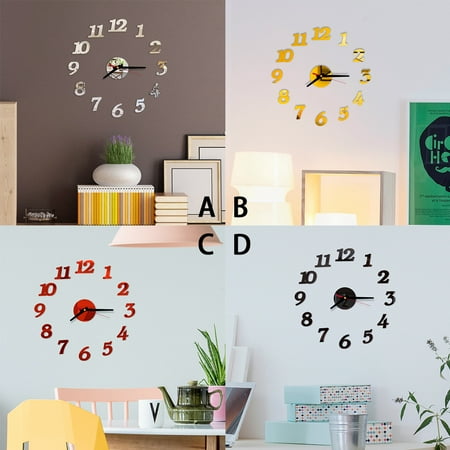 Huayishang Wall Clock Clearance, 3D Diy Roman Numbers Acrylic Mirror Wall Sticker Clock Home Decor Mural Decals Home Improvement Gold