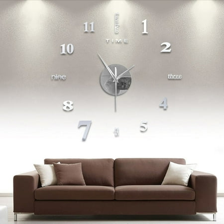 Hunei Home Essentials Frameless DIY Wall Mute Clock 3D Mirror Surface Sticker Home Office Decor Feature: Dining Room Light Fixture Room Decor (Clearance)