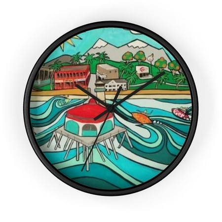 Huntington Beach Pier Folk Art Wall clock