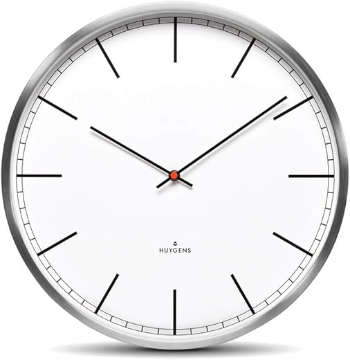 Huygens Amsterdam One Silent Wall Clock | Index | 25cm | Timeless Design for Living Room, Bathroom, or Kitchen | Stainless Steel | Quartz Movement