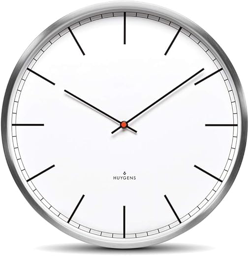 Huygens Amsterdam One Silent Wall Clock | Index | 35cm | Timeless Design for Living Room, Bathroom, or Kitchen | Stainless Steel | Quartz Movement