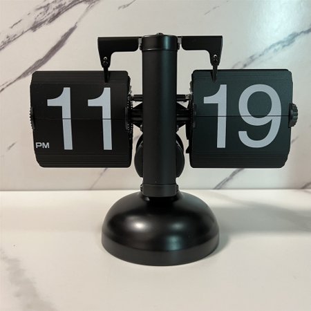 HY-F001 Automatic Flip Scale Shape Clock Home Decoration Flop Desk Clock- Single Leg (All Black)