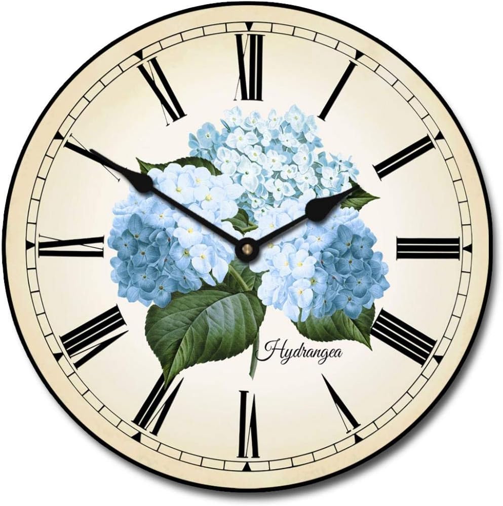 Hydrangea Wall Clock | Ultra Quiet Quartz Mechanism | Hand Made in USA Beautiful Crisp Lasting Color | Comes in 8 Sizes | 15-Inch