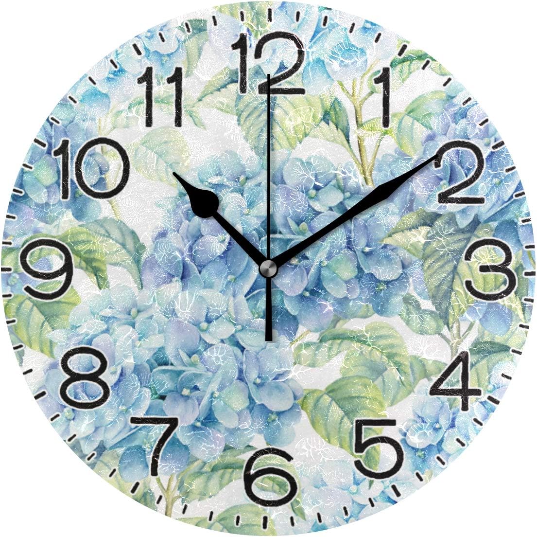 Hydrangea Watercolor Wall Clock Battery Operated Non Ticking Silent Quartz Analog Rustic Farmhouse Round Clock Retro Decor for Home Kitchen Living Room Bathroom