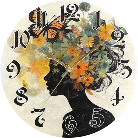 Hyjoy Wall Clock - Silent Non-Ticking, Battery Operated, 10 Inch Butterfly Fairy Clock Decorative for Home, Bedroom, Living Room - Modern Decor Wall Clock