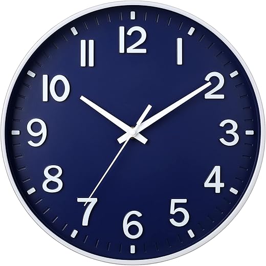 HZDHCLH Navy Blue Wall Clocks Battery Operated,12 inch Silent Non Ticking Modern Wall Clock for Living Room Bedroom Kitchen Office Classroom Decor