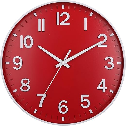 HZDHCLH Red Wall Clocks Battery Operated,12 inch Silent Non Ticking Modern Christmas Wall Clock for Living Room Bedroom Kitchen Office Classroom Decor