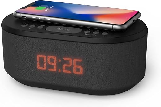 i-box Alarm Clock Radio with Wireless Charging, Bluetooth Speakers, USB Port, Dimmable Night Light