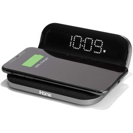 iHome Alarm Clock Radio with Bluetooth Speaker and Wireless Qi Fast Charging Built-In Dual Alarm