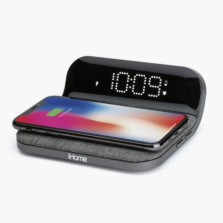 iHome Alarm Clock with Wireless Charging Station, iPhone Charger and Samsung Charger with USB Charger for Apple and Samsung Devices (iW19)