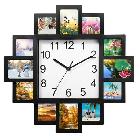 iMounTEK Custom Wall Clock with Photo Collage 12 Picture Frame Black Wall Clock for Home, Kitchen, Living Room