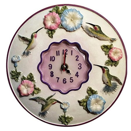 Import Hummingbird Clock, 8” Round, 3D Polystone - Wall Clock - Home Décor