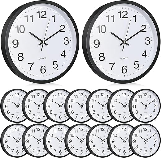 Inbagi 12 Pcs Wall Clock Small Silent Non Ticking Modern Clocks Round Easy to Read Battery Operated Decorative Quartz Clock for Home Bedroom Kitchen Bathroom Living Room School Office (Black,10 Inch)