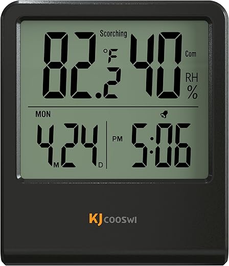 Indoor Thermometer, Room Thermometer and Hygrometer with Clock, Temperature and Humidity Meter with Clock, Double Comfort Indicator, Time, Date(Black)