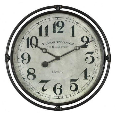 Industrial Iron Wall Clock with Smoke Gray Frame and Aged Ivory Clock Face Under Glass Bailey Street Home 208-Bel-3315169