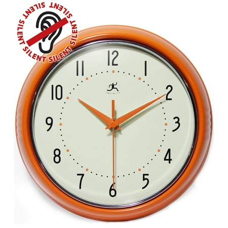 Infinity Instruments 9.5In Retro Analog Aluminum Metal Wall Clock, Orange