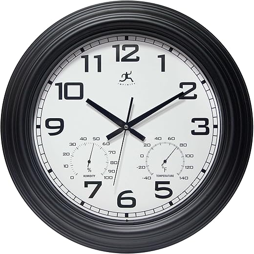 Infinity Instruments Classique Wall Clock, Modern Indoor/Outdoor All Weather Wall Clock, Sleek and Bold Design, 18-inch Display, Black