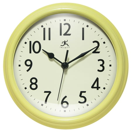 Infinity Instruments Nostalgic Plastic 9.5 Business/Office Indoor Wall Clock with Silent Movement, Yellow