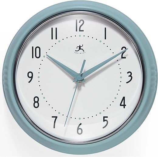 Infinity Instruments Retro 9.5 Inch Round Indoor Wall Clock, Baby Blue