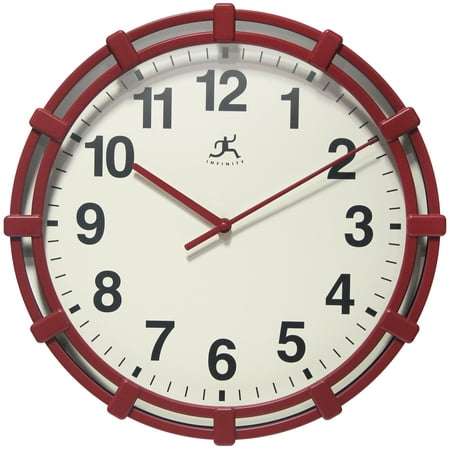 Infinity Instruments Skipper Plastic 16 Indoor Wall Clock with Quartz Movement for Accurate Timekeeping, Red