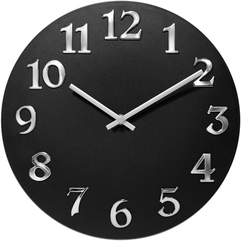 Infinity Instruments Vogue, Modern Matte Finish Open Face Wall Clock, Stunning Easy to Read Metal Hands and Numbers, Easy Hang Keyhole Design, 12 Inch, Black/Silver…