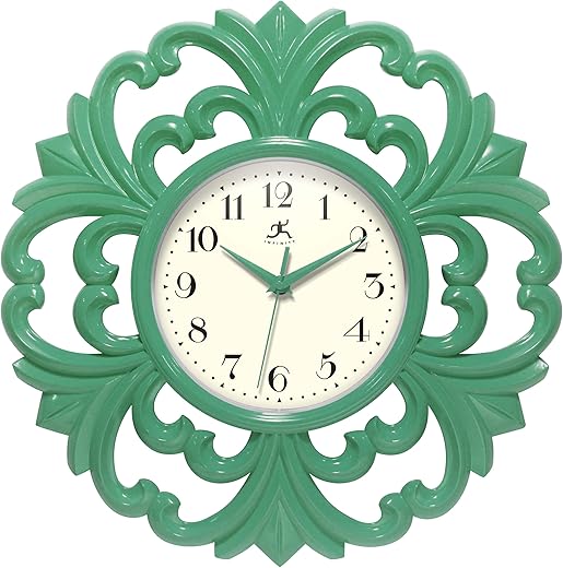 Infinity Instruments Wisteria 15.5 Inch Wall Clock, Indoor Use, Quartz Movement, Battery Operated, Silent Movement - Green