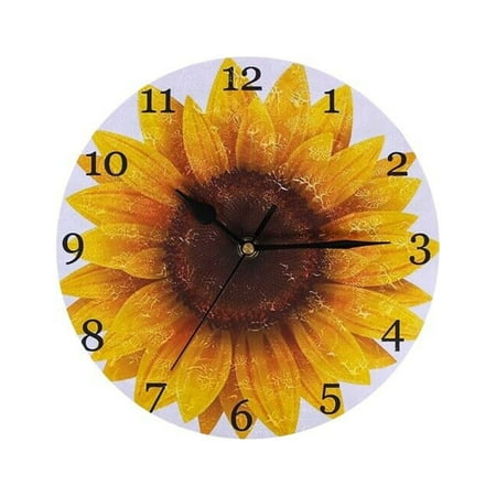 ionze Appliances Wooden Sunflower Wall Clock Round Battery Operated Clock Hanging Clock Clock