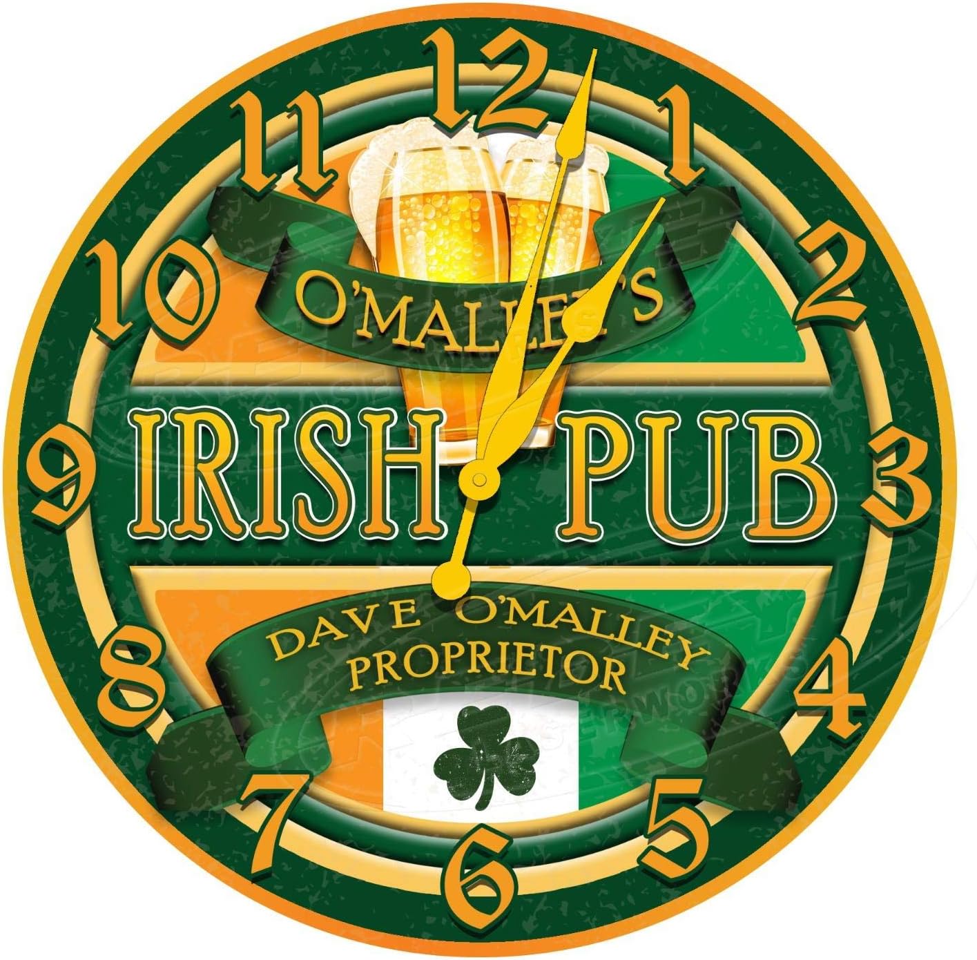 Irish Pub 12" Diameter Aluminum Metal Round Wall Clock