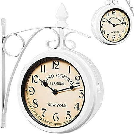 Iron Round Wall Hanging Double Sided Two Retro Station Clock Round Chandelier Wall Hanging Clock Home Decor