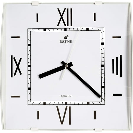 ISHIWA 12-inch Modern Contemporary Square Non-Ticking Wall Clock Convex Glass Lens Home Decor (W40450-BW)