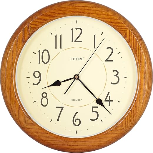 ISHIWA 14-inch Finest Round Oak Solid Wood Quality Quartz Wall Clock, Home Decor (WW0400 Natural Oak)