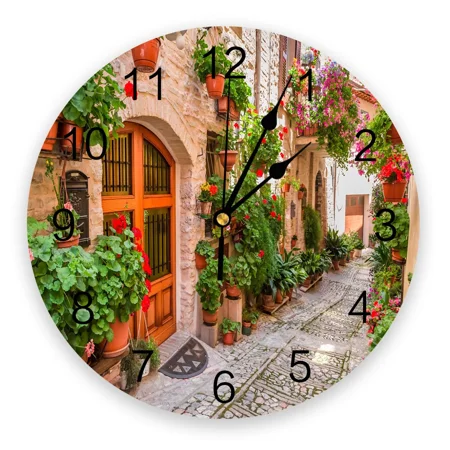 Italy Ancient Arch Garden Printed Wall Clock Modern Silent Clock Living Room Home Decor Wall Hanging Watch