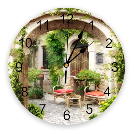 Italy Ancient Arch Garden Printed Wall Clock Modern Silent Clock Living Room Home r Wall Hanging Watch