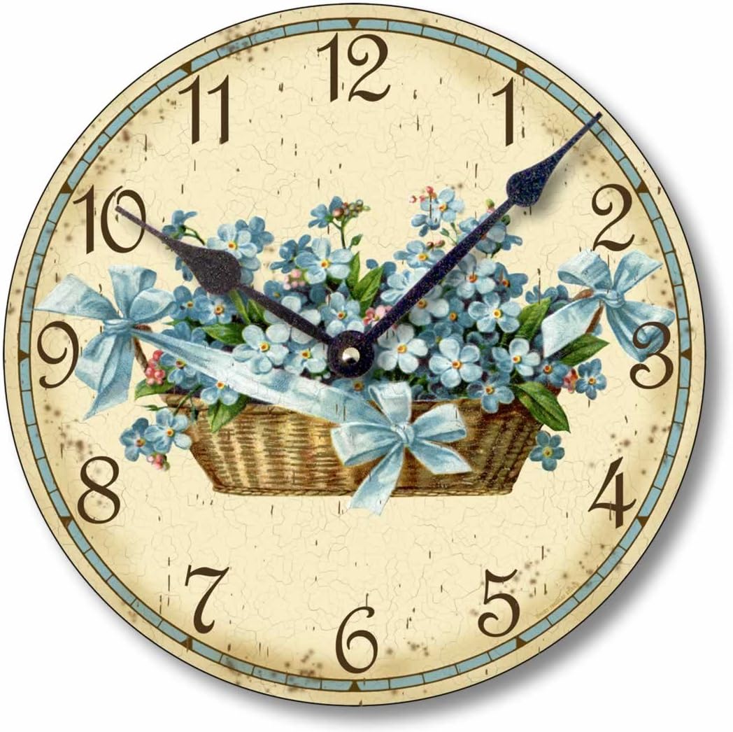 Item C6015 Shabby Chic Victorian Style 10.5 Inch Forget Me Nots Wall Clock