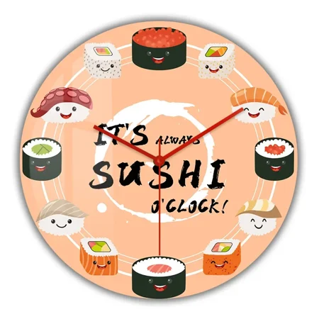 It's Always SUSHI o'Clock Wall Clock Japanese Recipes Decor For Kitchen Dinning Room Sushi Roll Sashimi Food Artwork Wall Watch