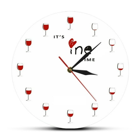 It's Wine Time Wall Clock Watch Quartz Silent Restaurant reloj mural Red Wine Glass Printed Wall Clocks Wine Drinker Kitchen Art